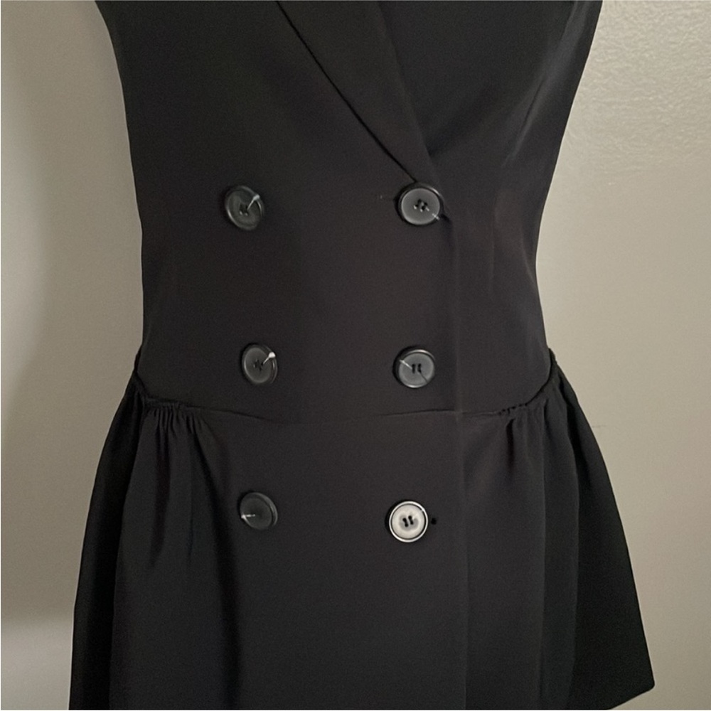 Zara NWOT double breasted drop waist Ruffle hem black sleeveless vest mini dress - Picture 4 of 5